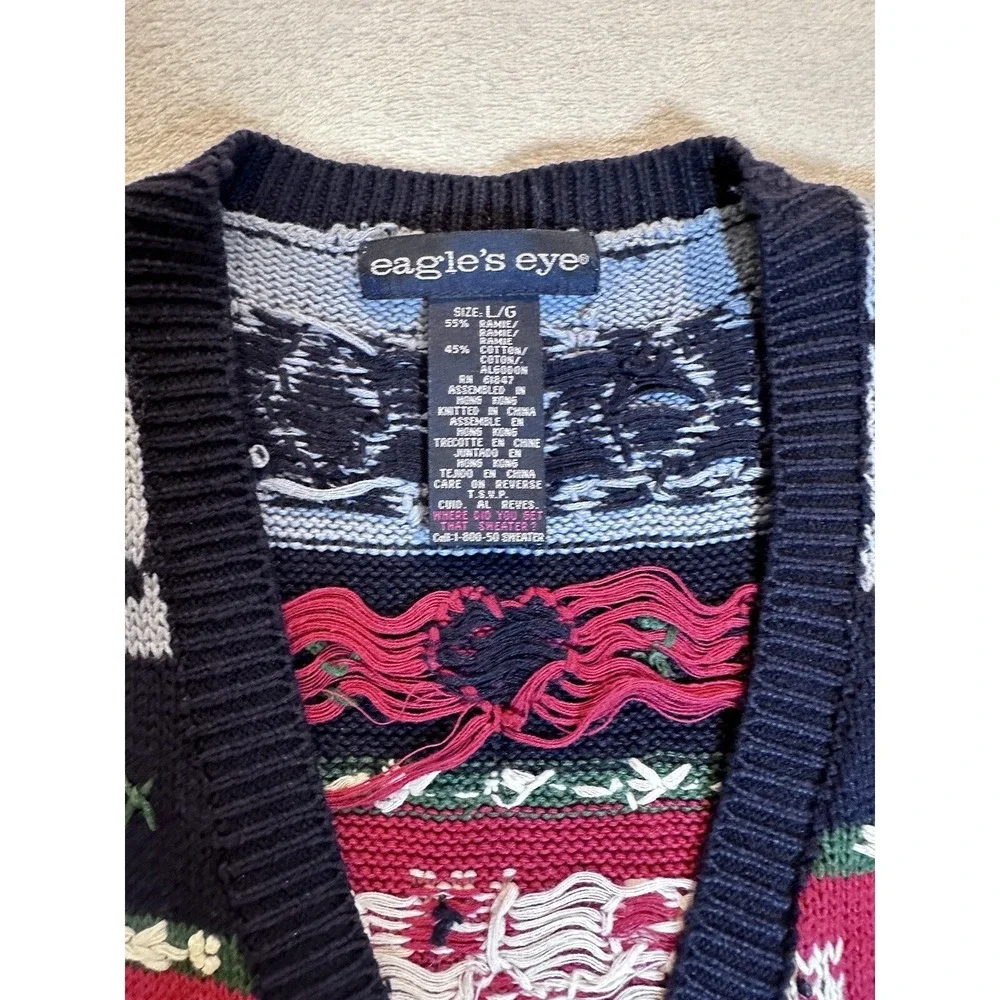 Vintage Eagle's Eye Sweater Vest Size L Hearts Flowers  Valentines - Picture 3 of 9